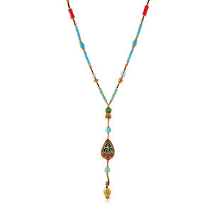 Fabrik verkauf Tibetan Creative Nepal Anhänger Halskette Vintage Multi Stone Ethnische Emaille Türkis Perlen Lucky Long Halskette Geschenk - Product Image 6