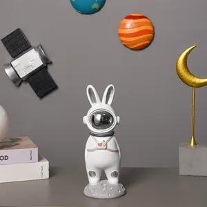 Fabrika özel el sanatları altın hayvan tavşan astronot figürler süs ev dekorasyon reçine heykeli Bunny dekor