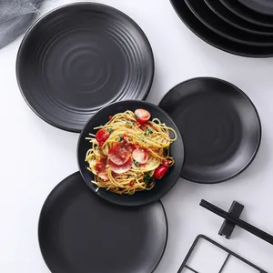 High Quality Japanese Style Unbreakable Matte Black Melamine Plate Serving Dishes For Restaurant