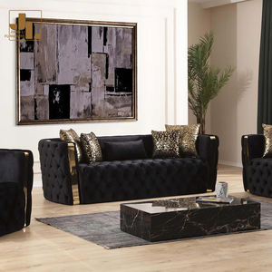 أثاث أريكة فاخرة على طراز مصمم لغرفة المعيشة بلكنة سوداء ، فيلا فندقية من المخمل 3 2 1 - Product Image 2