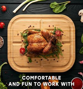 Tabla de cortar tallada en bambú con ranura de goteo, tabla de cortar esencial para carne - Product Image 4