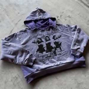 Sudadera con capucha vintage de estilo urbano, de diseño personalizado, con estampado gráfico tipo gofre, para hombre, con efecto desgastado y lavado ácido, de corte oversize. - Product Image 1