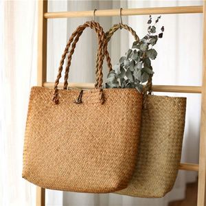 New Women Tote <b>Bag</b> Seagrass Woven Basket <b>Bag</b> Shoulder Travel Beach <b>Straw</b> Handbag - Product Image 1