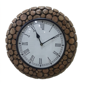 Horloge murale en bois finition marron au design moderne Mouvement à quartz Aiguille Chiffres romains pour salon Chambre Cuisine Décoration intérieure - Product Image 1