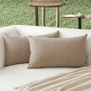 Housse de coussin rectangulaire en lin beige, taie d'oreiller unie en tissu tricoté pour décoration de canapé - Product Image 2