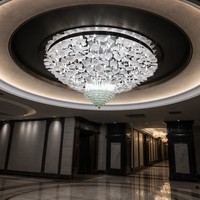 Lustre en verre personnalisé en forme de feuille de lotus-goutte d'eau pour hall d'hôtel, bureau de vente, salle d'exposition, éclairage suspendu