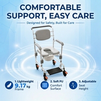 Chaise de toilette mobile légère en plastique avec roues verrouillables, portable et réglable, capacité 125 kg, pour les soignants en maison de retraite
