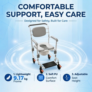 Silla de Inodoro Móvil de Plástico Ligero con Ruedas Bloqueables, Portátil y Ajustable, Capacidad de 125 kg, para Asistencia en Hogares de <span class=keywords><strong>Ancianos</strong></span> - Product Image 1