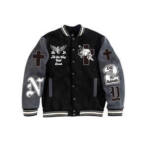 High Quality Men's Black Lettermen <b>Vintage</b> Casual Autumn Custom Embroidery DTF Logo Patches Baseball <b>Varsity</b> <b>Jacket</b> Heated - Product Image 1