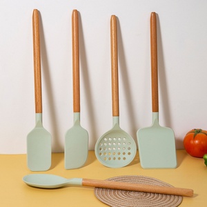 5Pcs Beech Wood <b>Kitchen</b> Utensils Set <b>Kitchen</b> <b>Gadgets</b> Silicone Shovel Spatula Set Cooking <b>Tool</b> Non-Stick Silicone Utensils Set - Product Image 2