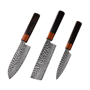 Ensemble de 3 couteaux de cuisine en acier Damas artisanal de qualité supérieure, motif martelé, couteaux de chef, fabrication en gros, logo personnalisé acceptable - Product Image 1