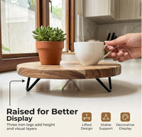 Plateau décoratif rond en bois pour présentation, support de présentation pour la maison ou l'organisation des comptoirs de cuisine et de salle de bain