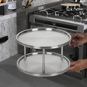 Plateau tournant à double niveau de type rond en métal, pivotant à 360 degrés, en acier inoxydable, pour le rangement des aliments - Product Image 3