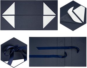 Blue Foldable Magnetic Rigid Box <strong>Father</strong> <strong>Day</strong> <strong>Gift</strong> Packaging Box With Ribbon - Product Image 4