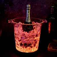 Seau à glace en plastique transparent avec poignée, logo personnalisé, refroidisseur de champagne, vin, bière pour bar, hôtel, mariage, fête