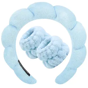 Diademas de spa, diademas hinchadas acolchadas de esponja de terciopelo para mujer, lavado de cara, maquillaje, ducha, croissant, banda para la cabeza