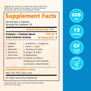 Cápsulas de prebióticos probióticos de etiqueta privada 60 mil millones de CFU 19 cepas compatibles con la salud digestiva Boost Immune 5 cápsulas de prebióticos - Product Image 2