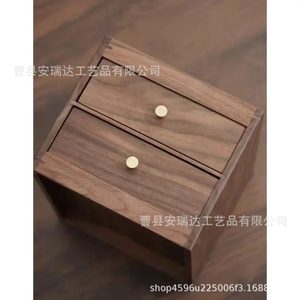 Wooden Desktop Double Layer Drawer Storage <b>Box</b> For <b>Tea</b> Cake Jewelry And Sundries Rectangle Standing Type Solid Color - Product Image 2