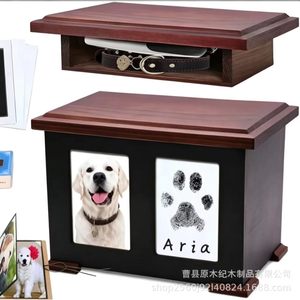 Wooden Pet Urn With Ink Pad Paw Print Paper <b>Photo</b> Album For Dog Funeral <b>Storage</b> <b>Box</b> Durable Rectangle Shape - Product Image 5
