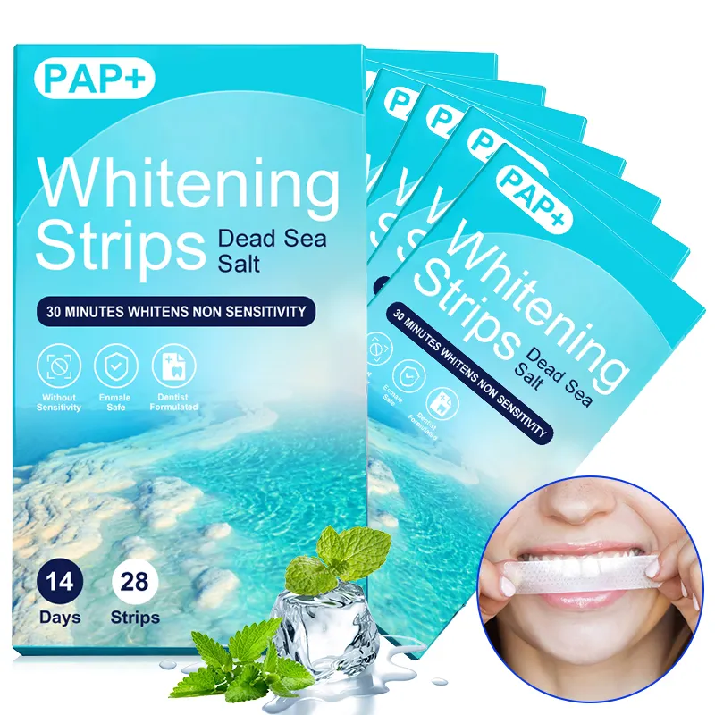 Özel etiket 5d diş beyaz 28 42 adet olmayan peroksit Pap beyazlatma diş şeritleri hassas dişler için diş beyazlatma kuru şeritler