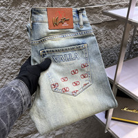 Jeans européens haut de gamme pour hommes, nouvelle tendance de la mode printemps-automne, pantalon droit élastique, décontracté et polyvalent