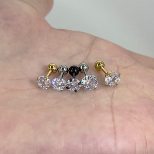 Four-claw Integrated Round Zircon Anti Allergy Stainless Steel Zirconia Screw Back <b>Earring</b> for Girl or Baby - Product Image 4