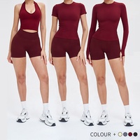 Ensemble de yoga personnalisé avec logo, soutien-gorge de sport sans couture uni pour femme, haut de yoga, ensemble 2 pièces, leggings de sport taille haute pour femme, effet push-up