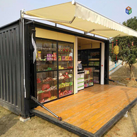 Mini magasin préfabriqué personnalisé de 20 pieds à faible coût Tôle ondulée modulaire portable préfabrication de maison en conteneur plat avec auvent