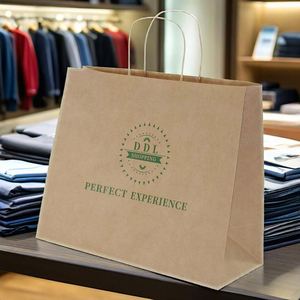 Bolsas de Compra de Papel Kraft con Logotipo Personalizado, Bolsas Planas con Asa para Empaque de Ropa al por Menor - Product Image 2