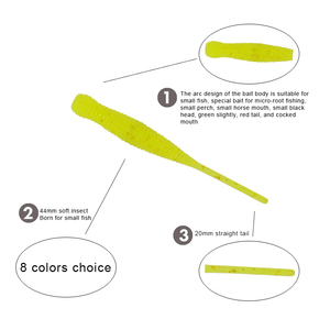 Señuelos de Pesca Suaves de TPE, 4.4cm, 0.3g, 12 Piezas por Bolsa, Señuelos Artificiales <span class=keywords><strong>Luminosos</strong></span> de TPR para Trucha, Señuelos de Pesca Tipo Gusano - Product Image 3