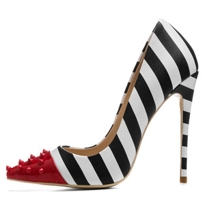 Zebra Print Dress <b>Shoes</b> Rivets High Stiletto Heels <b>Shoes</b> Women Studded Stripes Pumps Big Size Dress <b>Shoes</b> - Product Image 2