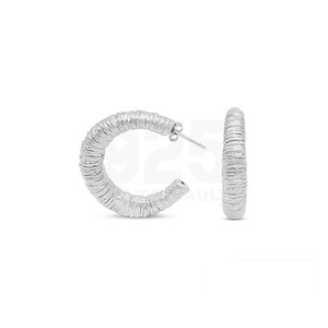 Pendientes de Plata 925 con Diseño Segmentado en Forma de C, Texturizados y de Calidad Fabulosa, Diámetro 7.0mm - Product Image 1