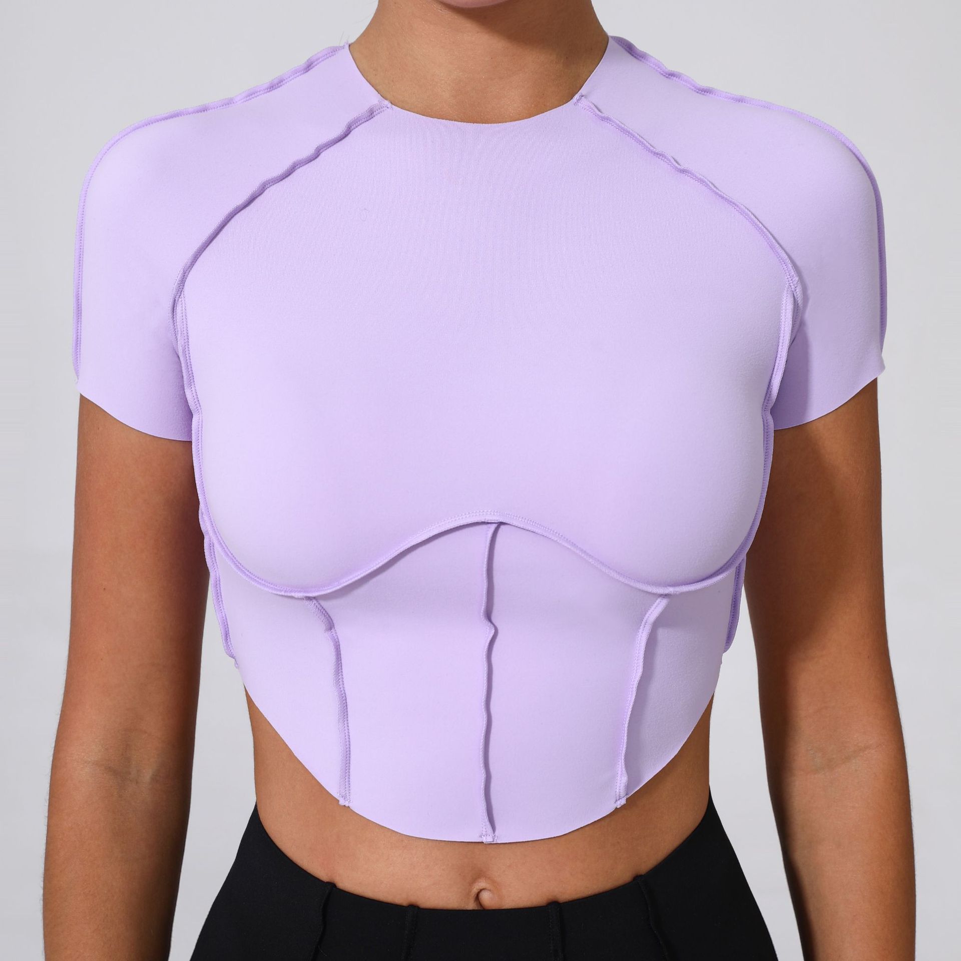 Seamed Tight Quick-drying Fitness Crop Top High Elasticity Breathable Softness Sports T-shirt Wholesale Custom Woman's Yoga Wear