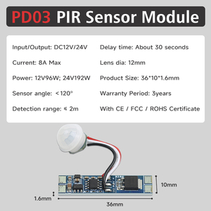 DC12V 8A Sensor de cuerpo Detector Fade On/off 30s/60s PIR Módulo de interruptor de sensor de movimiento para luces de gabinete - Product Image 2