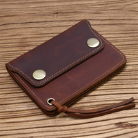 Dompet Kartu Kulit dengan Ritsleting untuk Pria Wanita Dompet Vintage Minimalis Kulit Asli Tempat Kartu Kredit Bisnis Pria