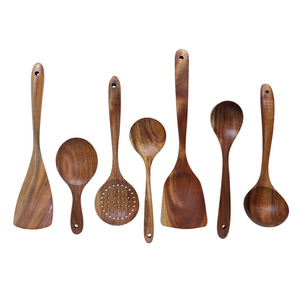 Juego de espátulas y cucharas de madera de teca, 16 piezas, utensilios de cocina con tarro de almacenamiento para cocinar y servir - Product Image 4