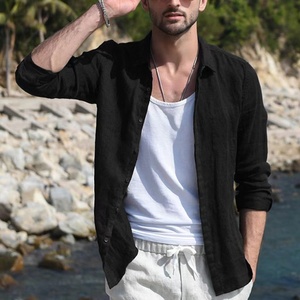 Il puro cotone da uomo estivo impedisce il crogiolo In camicia Casual Vintage Slim Shirt In cotone e lino a maniche lunghe - Product Image 1