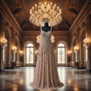 Robe longue élégante en georgette avec embellissements en pierres, tenue de luxe pour femmes, robe de mariée et de réception - Product Image 6