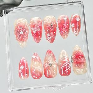 <span class=keywords><strong>Faux</strong></span> ongles de fleur papillon faits à la main <span class=keywords><strong>pour</strong></span> filles en stock ongles fabriqués à la main 3D ongles d'art ongles artificiels portables - Product Image 3