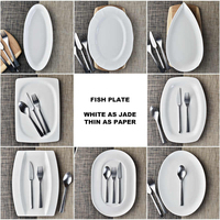 Assiette de dîner plate et large en céramique de porcelaine osseuse blanche, forme irrégulière, style japonais, créative, pour poisson et steak