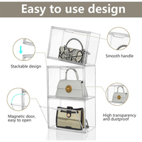 Lot de 3 Vitrines Rectangulaires en Acrylique avec Porte Magnétique, Bacs de Rangement Empilables en Plastique Transparent avec Couvercles, Grande Capacité pour Sacs