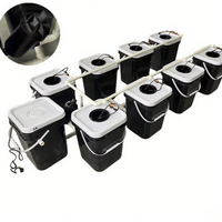 Système hydroponique de recirculation RDWC (Culture en eau profonde) 20L en plastique PP noir avec 12 seaux, pompe à air et pompe de circulation, seau de clonage