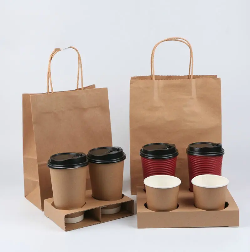 Hot Koop Takeaway Koffie Papier Bekerhouder 4-2 Kartonnen Gegolfd Papier Wegwerp Dubbele Wand Food & Beverage Verpakking