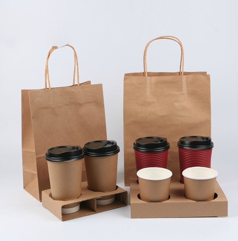 Hot Sale Takeaway Coffee Paper Cup Holder 4-2 Cardboard Corrugated Paper Disposable Double Wall Food & Beverage Packaging