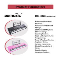 BD MUSIC BD-663 Portable Electronic Keyboard Digital Piano Electric Organ 61 Keys Beginners 200 Tones for Educational Use