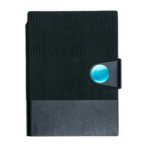 Carnet de notes A5 en cuir PU, agenda professionnel, planificateur, journal, texture côtelée, bleu, fermeture à bouton rond, bloc-notes noir - Product Image 1