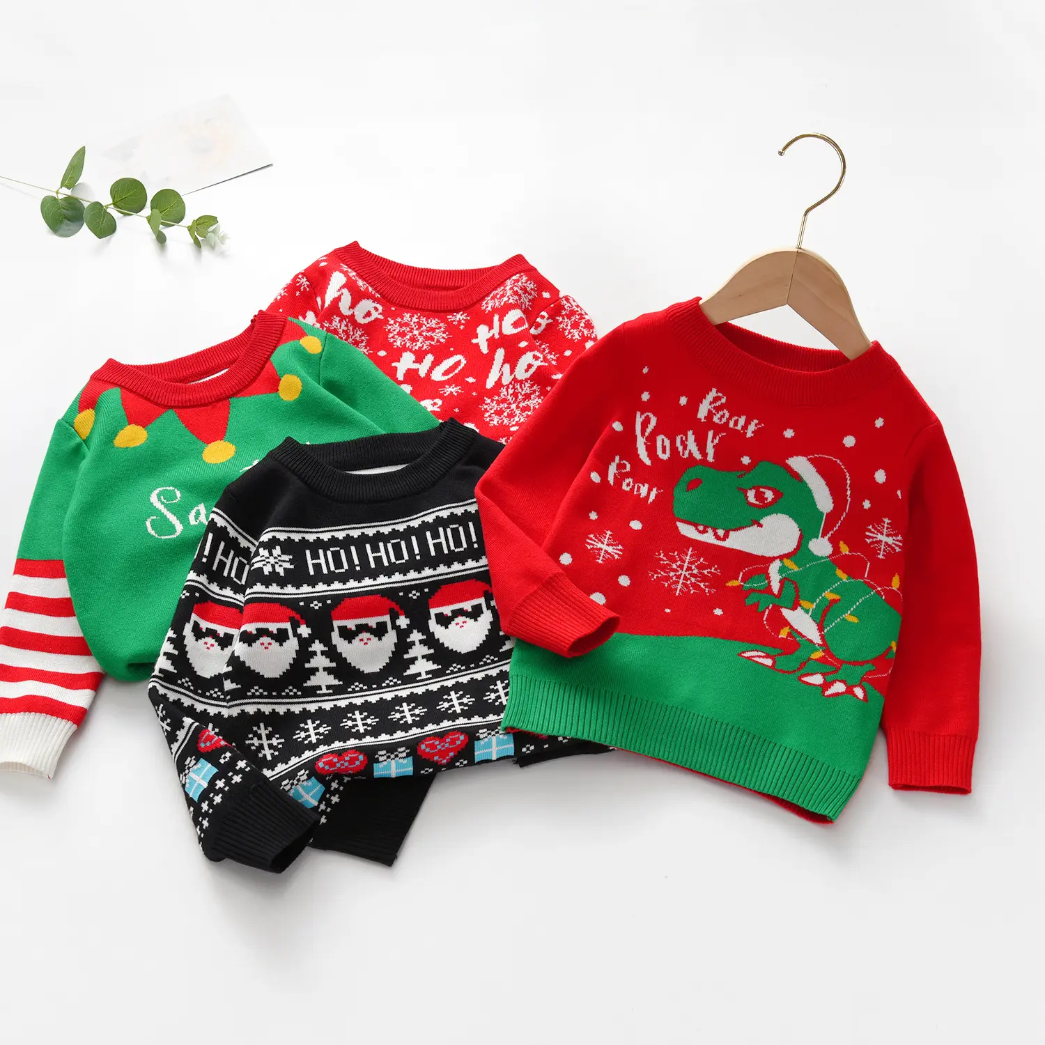 Otoño nueva ropa para niños suéter capuchas de punto, chaqueta levreed floreciente de doble capa de Navidad para niños