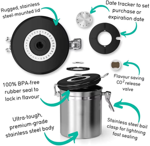 Bộ hộp đựng thực phẩm đa năng, kín khí, bằng thép không gỉ, dùng để đựng đường, trà, cà phê, kèm thìa - Product Image 2