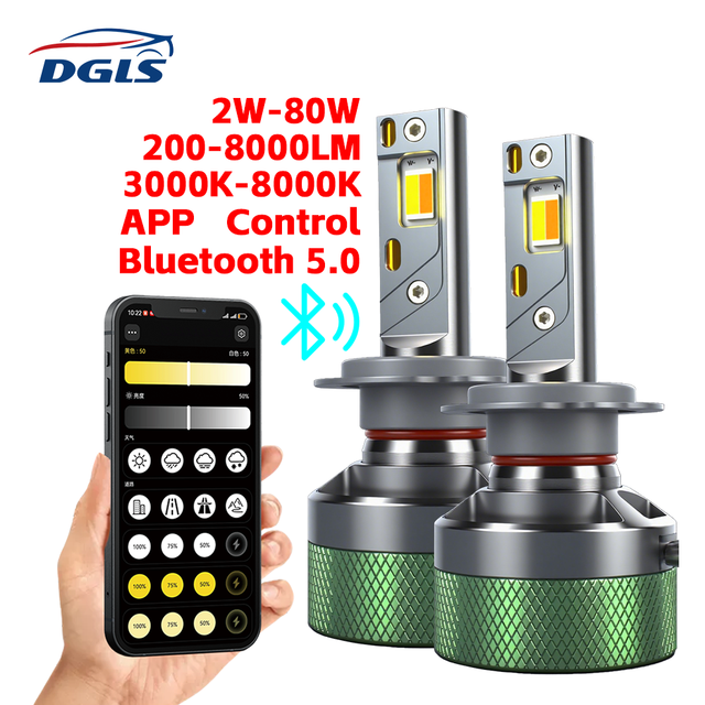 DGLS Mobile Phone Control Ai90 20LM-8000LM Bluetooth5.0 H4 H7 H11 9005 9006 H1 H3 Led Headlight Bulb for Car Led Light