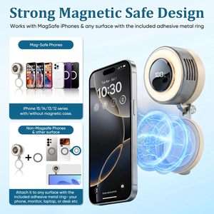 2026 New Magnetic Mount Mini Bladeless Electric Portable Clip On Fan 2000mah 1-100 speed 360°Rotatable Usb Fan with LED <b>Light</b> - Product Image 4